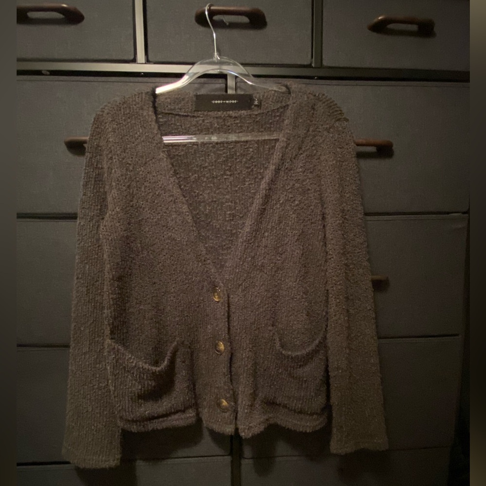 Brown V-Neck Cardigan Sweater with Relaxed Style